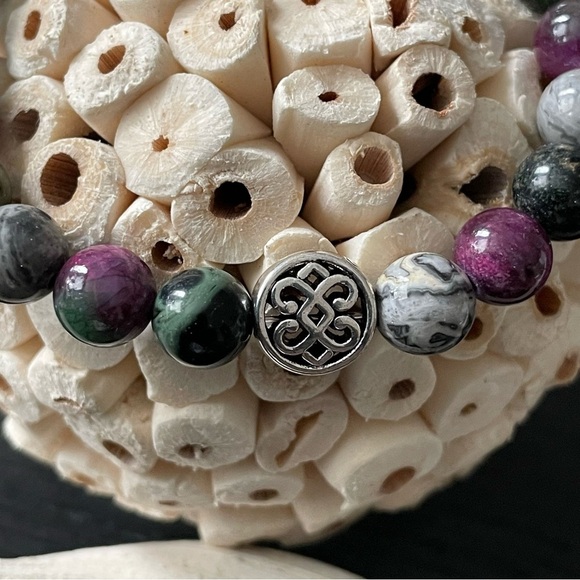 Natural 8mm Stone Bracelet 7 Inch - Jasper & Tourmaline - Picture 3 of 11